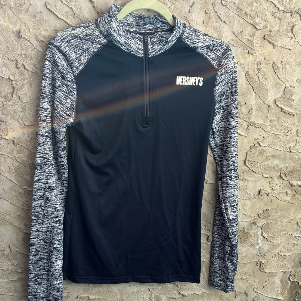 Hershey's Navy Gray Marbled Women's 3/4 Ziip Lightweight Sweatshirt Size S